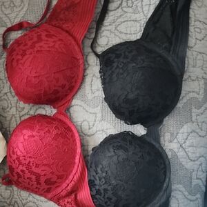 Victoria's Secret Red and Black Lace Bra Duo